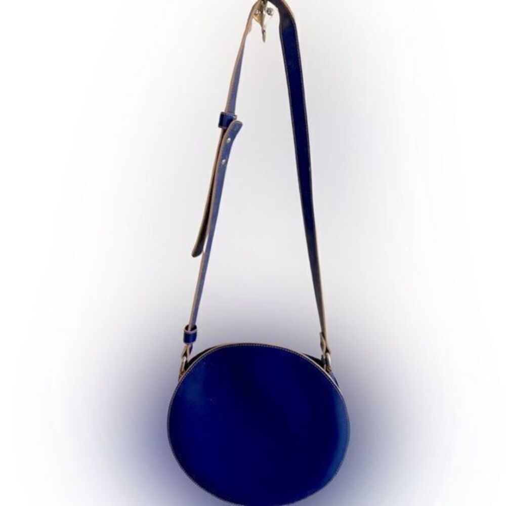Baqa Circle Bag - 11x11x3 blue leather, NWT , crossbody drop -18